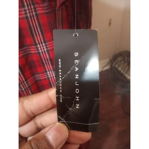 NWT Sean John Shirt Mens 3XB Red Plaid Short Sleeve Button Up Rap NEW - Picture 3 of 13